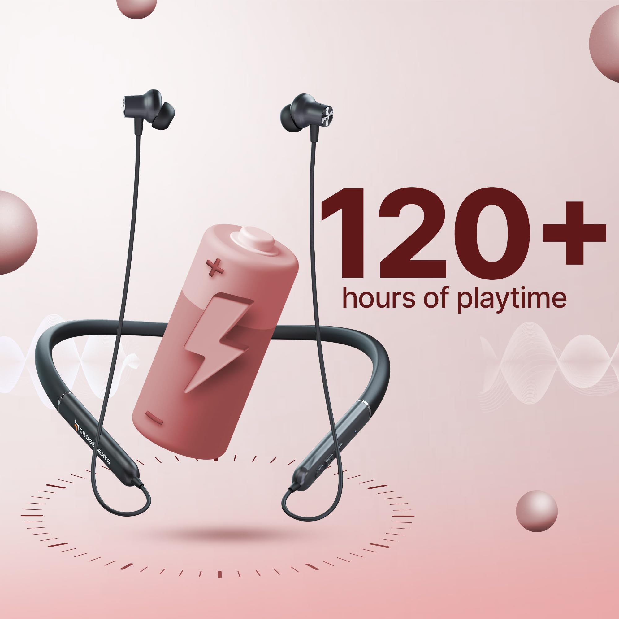 CrossBeats Shuffl ANC Neckband Bluetooth Wireless in Ear Earphones | Dual Device Pairing | AI ENC | 14.2mm Drivers| 120Hrs Playtime| Magnetic Hall Switch Ear Buds| 40ms Low Latency | BT v5.4 (Black)