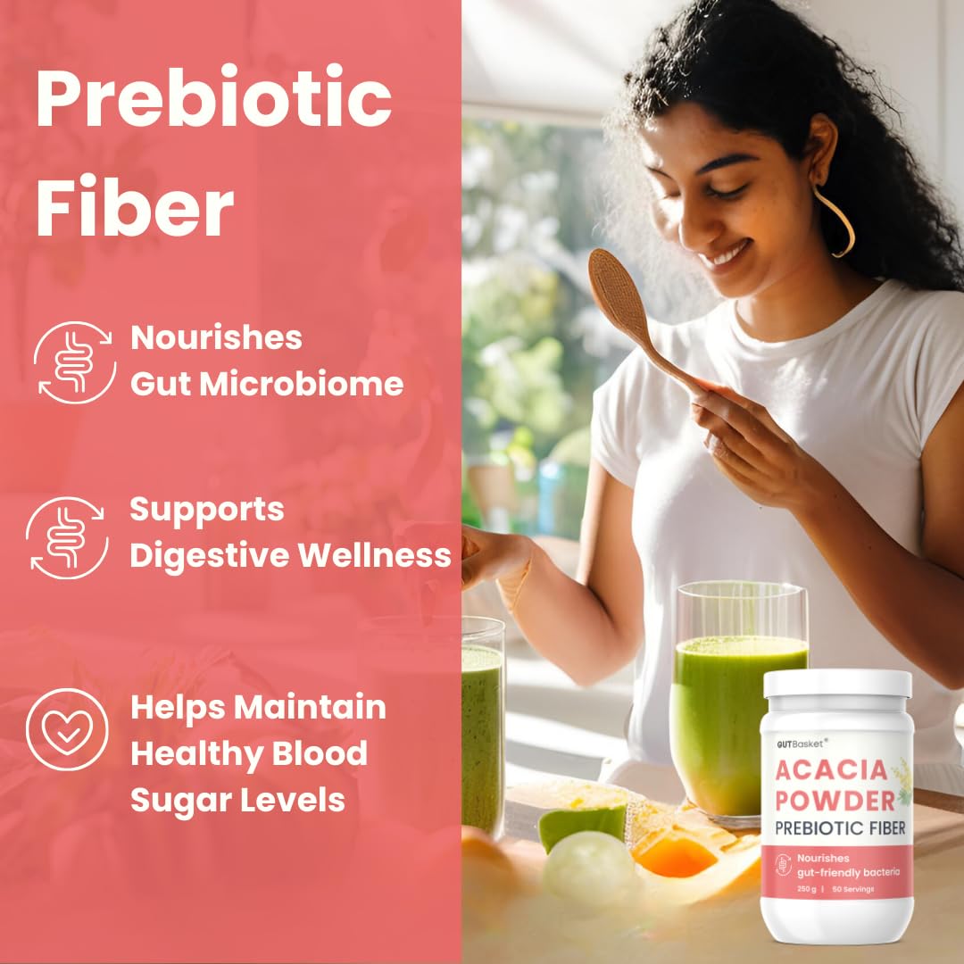 Gutbasket Acacia Powder Prebiotic (250g) - Prebiotic Fiber Supplement for Digestive Health & Gut Wellness - Vegan, Gluten-Free, Non-GMO - Nourishes Gut Microbiome, Easy on Your Gut