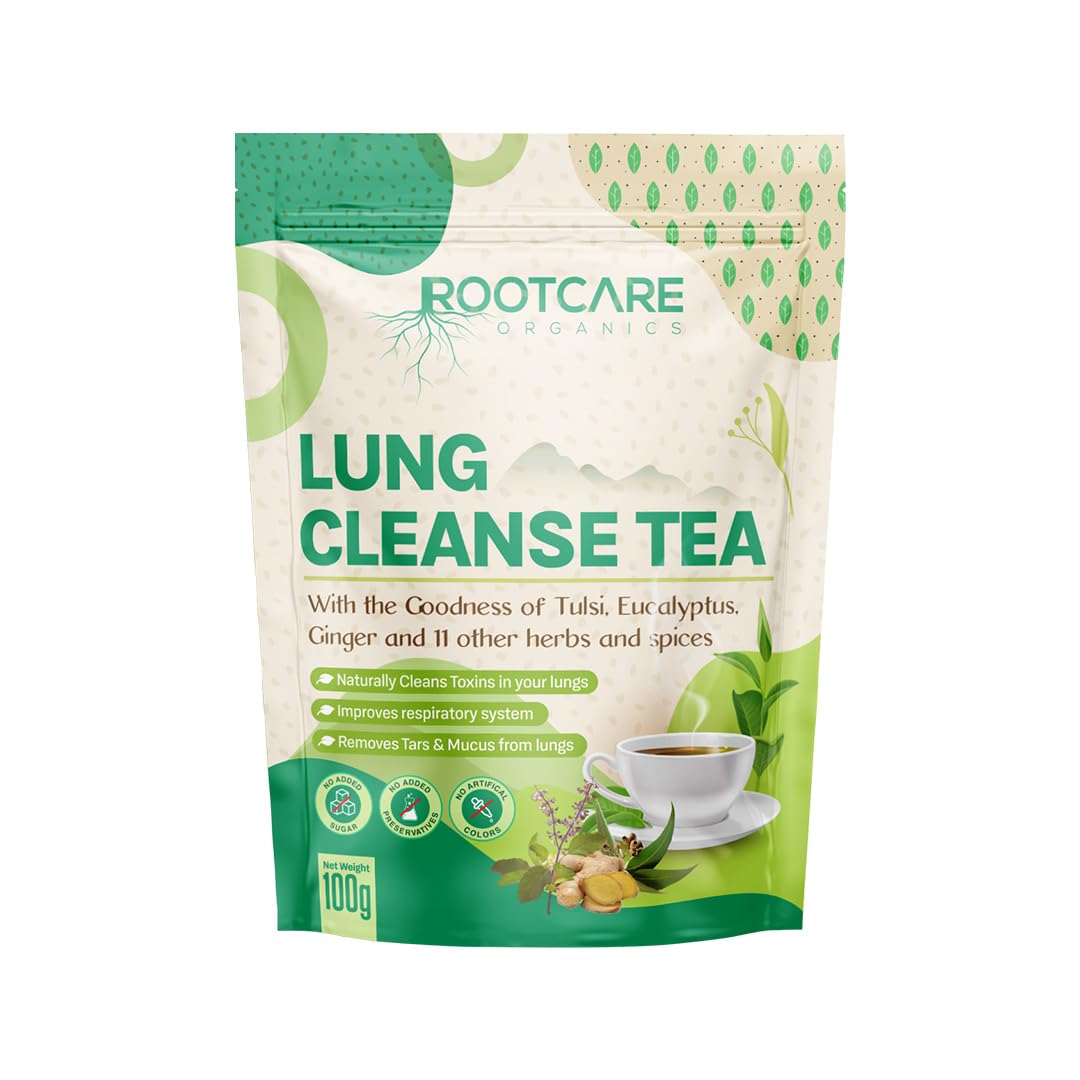 Rootcare Organics Mullein Tea For Lung Detox Cleanse | Ayurvedic Herbal Tea infused with 13 herbs | Boosts Respiratory Health & Clears Tar | Smokers Tea | Pack Of 1 Month | 100g