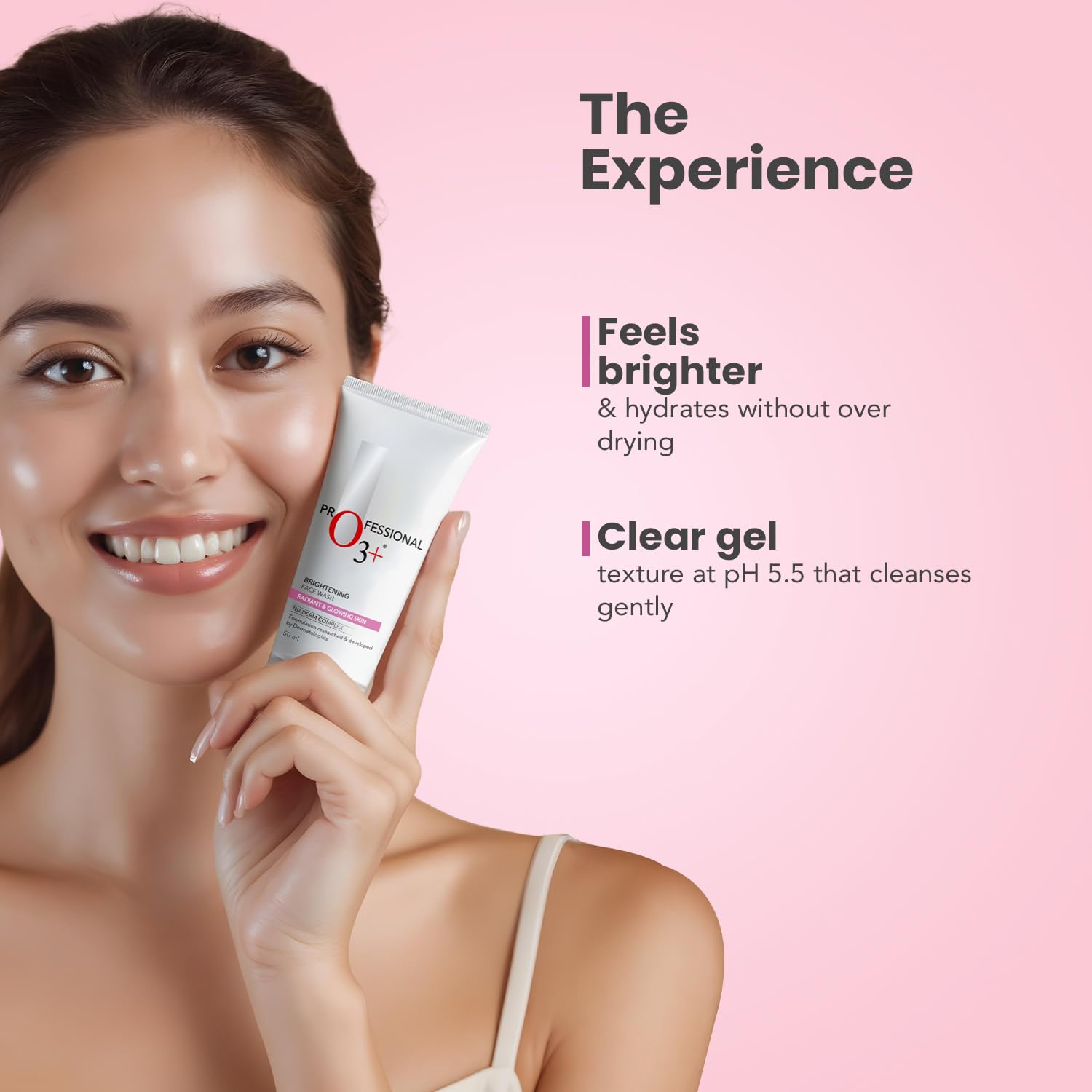 O3+ Brightening Face Wash for Glowing Skin | Removes Tan & Dullness | Niacinamide, Aloe & Cucumber | Soap-Free, Hydrating Cleanser for Men & Women, 50 ml