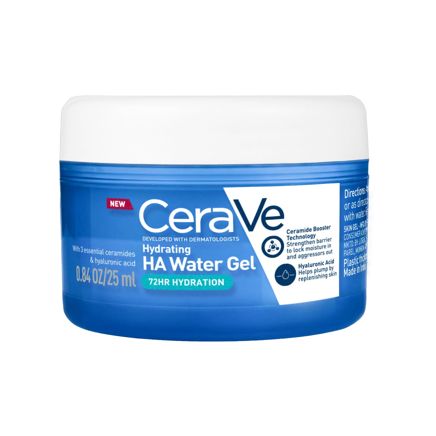 CeraVe HA Water Gel with Hyaluronic Acid, Ceramides & Niacinamide for Plumpy hydration | Oil-free gel moisturizer | 3 sec fast absorption | Dermat recommended for Women & Men | 25 ml