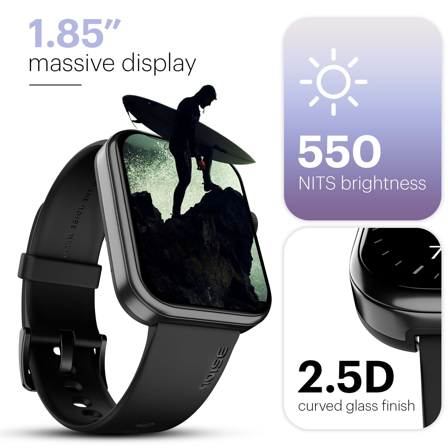 Noise Pulse 2 Max 1.85" Display, Bluetooth Calling Smart Watch, 10 Days Battery, 550 NITS Brightness, Smart DND, 100 Sports Modes, Smartwatch for Men and Women (Midnight Blue)