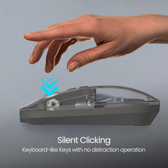 Portronics Toad 8 Transparent Wireless Bluetooth Mouse with Dual Wireless (BT + 2.4 GHz), Rechargeable Battery, Noise-Free Clicking, Show/Hide Desktop, Multi-Device Pair, Adjust Sensitivity (Grey)