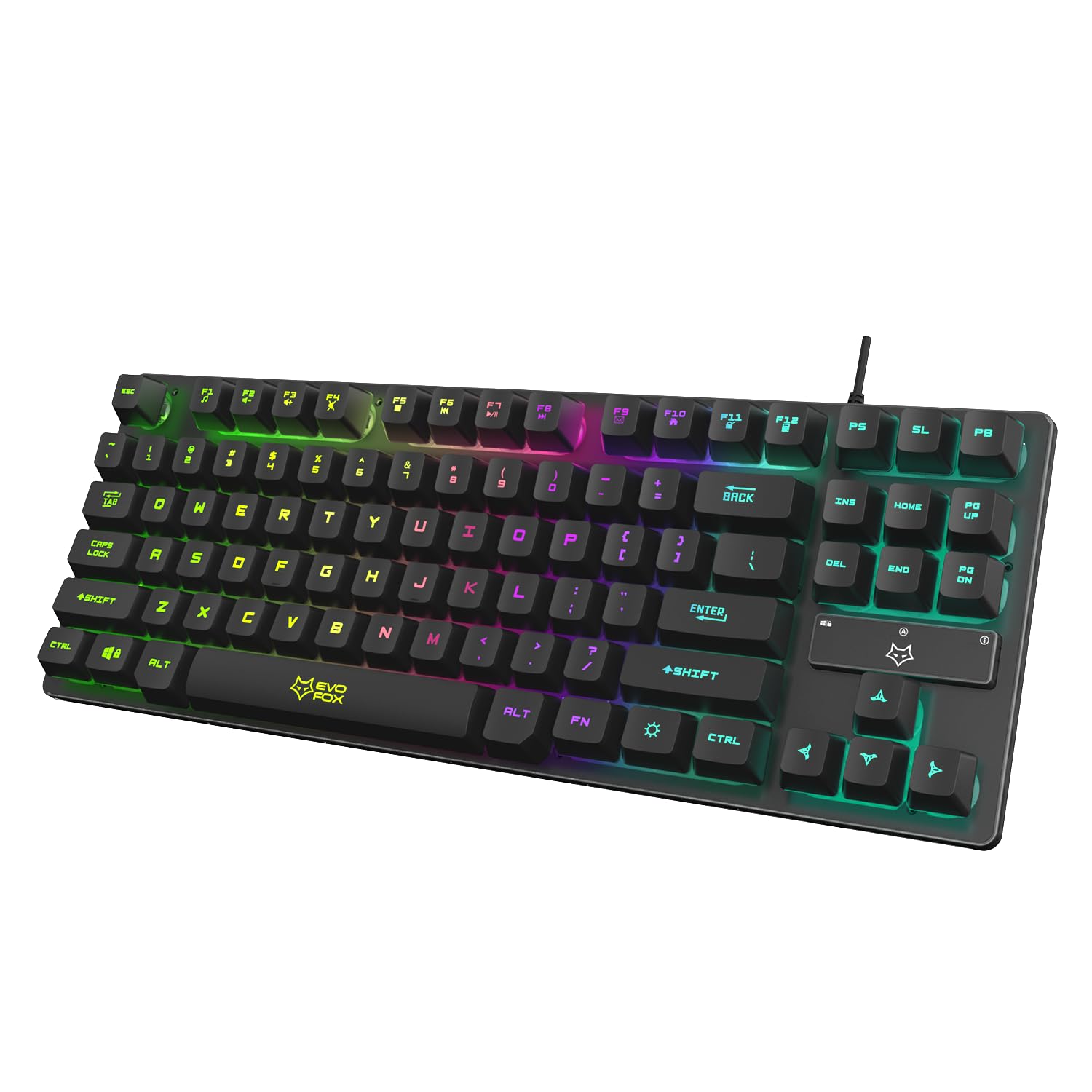 EvoFox Fireblade Wired TKL Gaming Keyboard with Breathing Effect |Backlit Keyboard Membrane, Mixed Color Lighting, Floating Keycaps, 19 Anti-Ghosting Keys, Windows Lock Key, Braided cable (Black) - Video Games from EvoFox - Shop in Sri Lanka at Arcade.lk