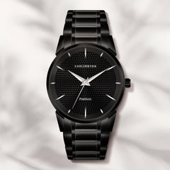 Carlington Stainless Steel Analogue Men Premium Watch, Black Dial, Black Band