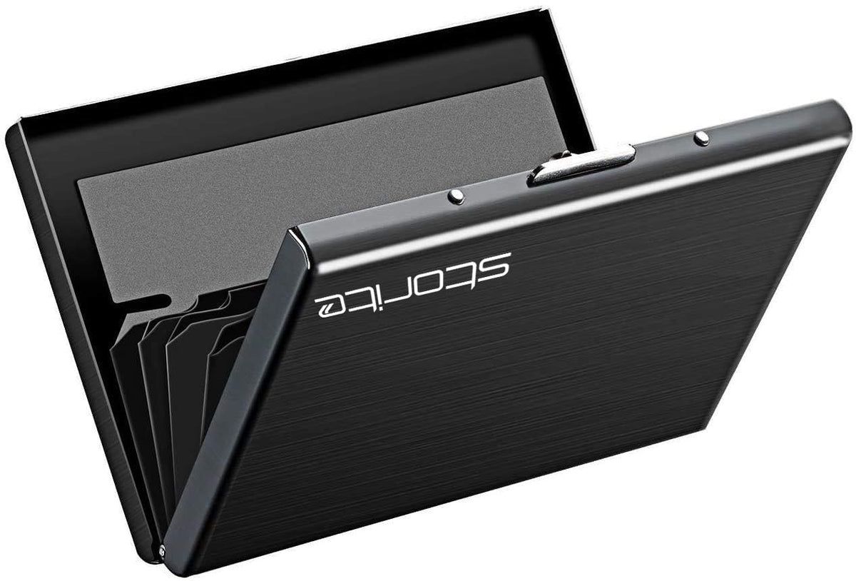 Storite 6 Slots RFID Protected Metal Credit Card Holder Wallet for Men & Women(Shiny Black,9.5 x 6.5 x 1.3 cm)