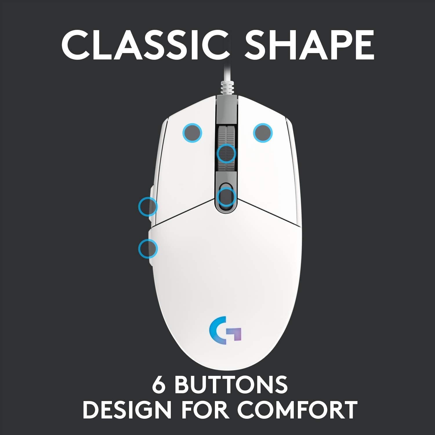 Logitech G 102 Light Sync Wired Gaming Mouse with Customizable RGB Lighting, 6 Programmable Buttons, Gaming Grade Sensor, 8K DPI Tracking,16.8mn Color, Light Weight - White