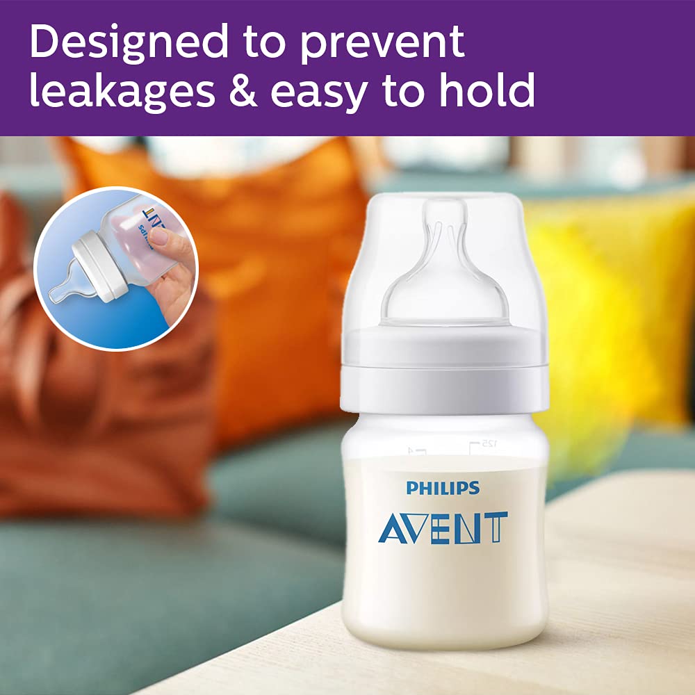 Philips Avent Anti-Colic Plastic Baby Feeding Bottle |125ml - Pack of 1 | Anti - Colic Value Reduces Colic and Discomfort | SCY100/10