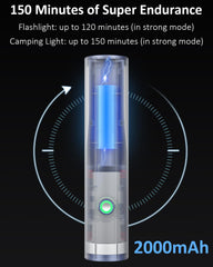 PHILIPS Portable Torch Light with Camping Light, 400LM LED Flashlight Rechargeable, 4 Lighting Mode, 150M Coverage, Anti-Drop Handheld Flash Light for Home, Camping, Hiking, Emergency（Gray）