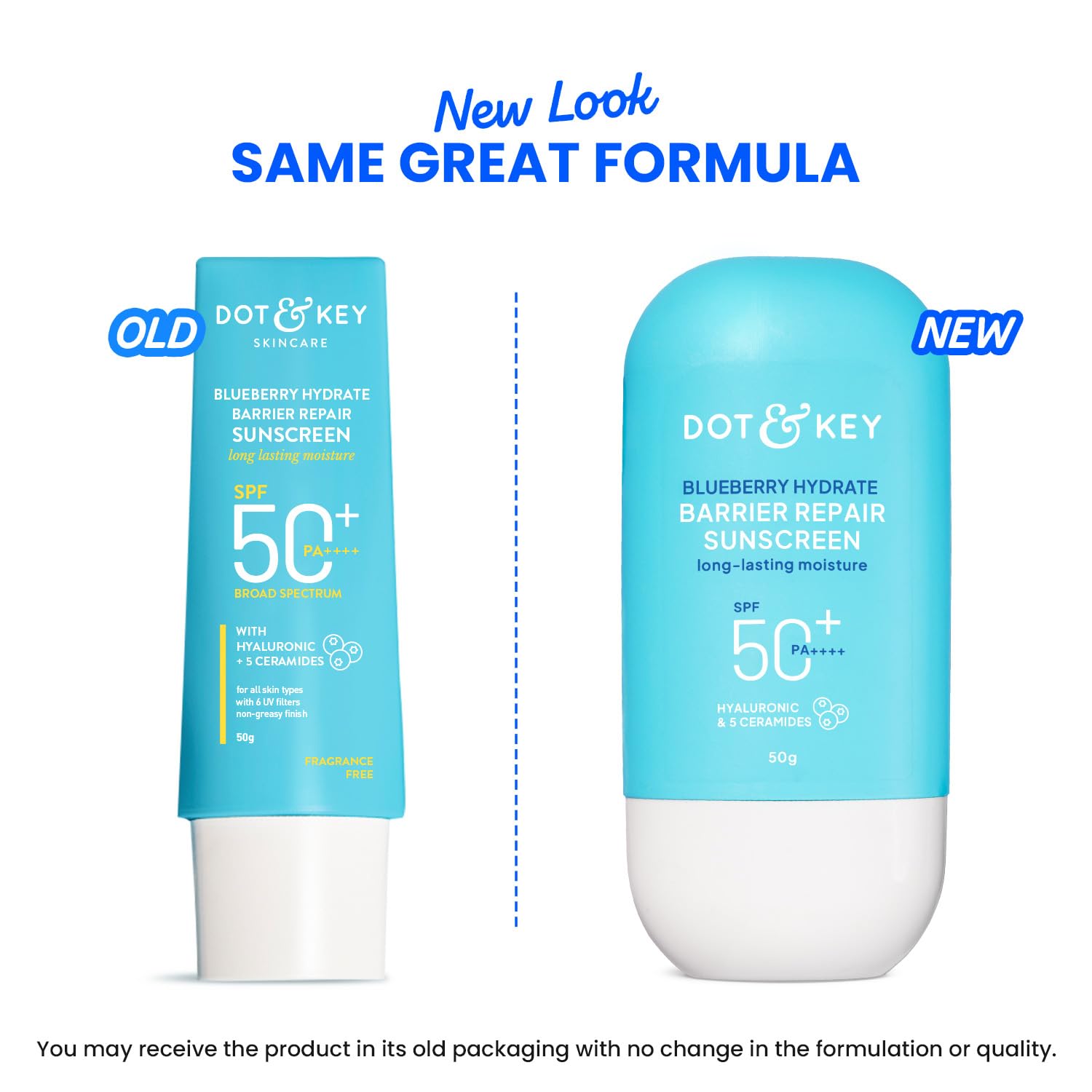 Dot & Key Blueberry Hydrate Barrier Repair Sunscreen In-Vivo Tested SPF 50+ PA++++ | With Ceramides & Hyaluronic, Hydrates & Protects Skin | Repairs Damaged Skin, Lightweight, Non-Sticky, Non-Greasy | 50g