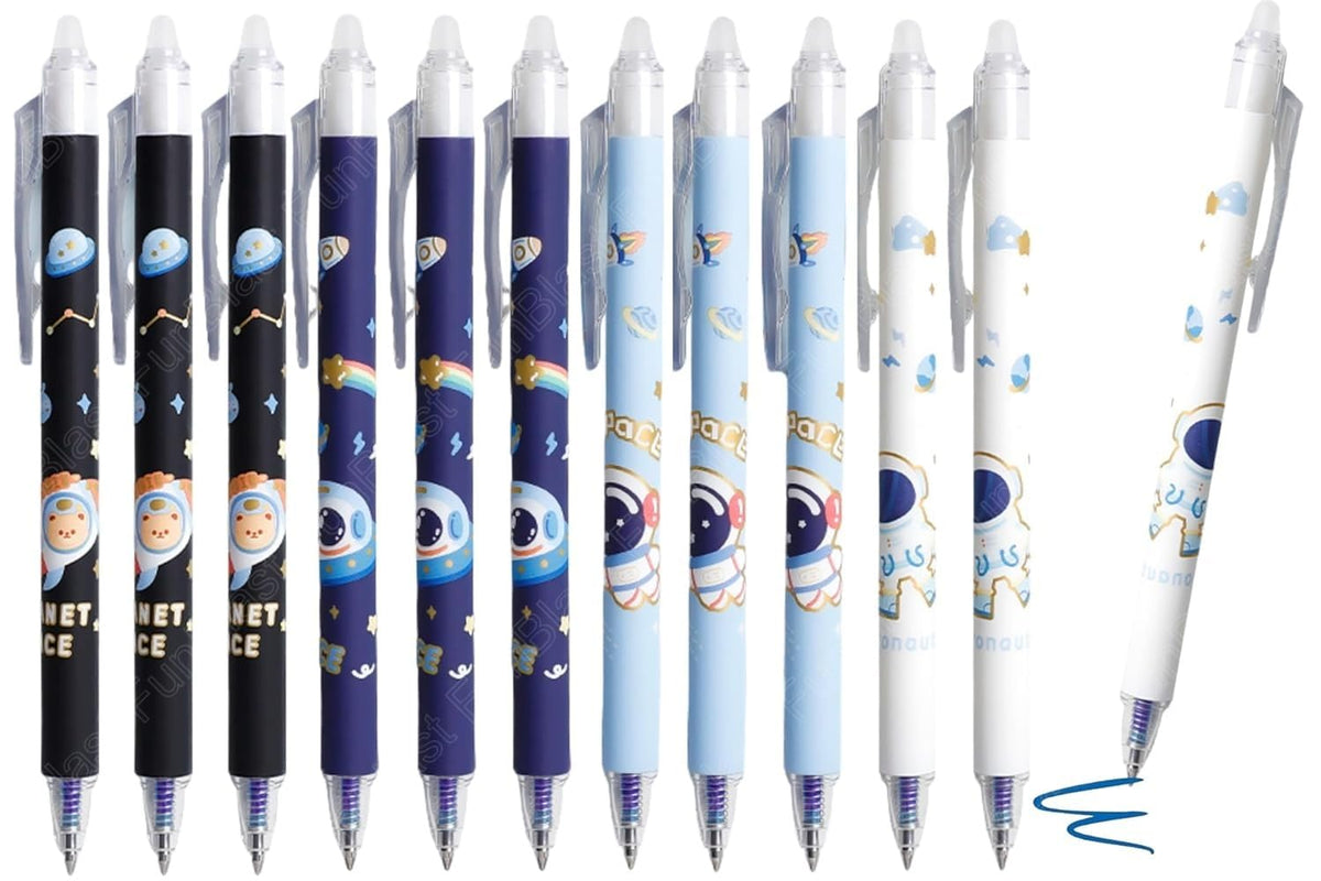 FunBlast Erasable Gel Pens – Pack of 12 Pcs Space Theme Gel Pen with 0.5mm Tip, Smooth Writing Erasable Pens with Magic Eraser for School, Office & Home Use