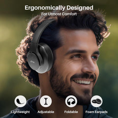 pTron Studio Urban 35dB Active Noise Cancellation Bluetooth Wireless Over Ear Headphones with Mic, 72Hrs Playtime, 40mm Bass Drivers, TruTalk AI-ENC Calls,40ms Low Latency Gaming, Foldable Cups(Black)
