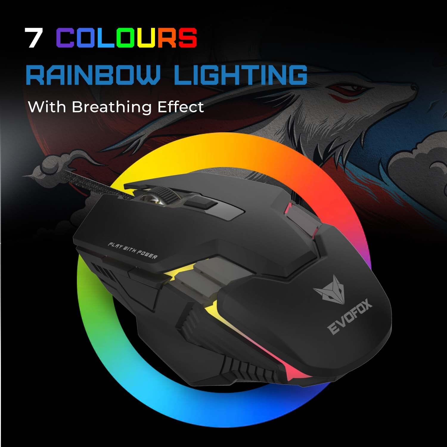 EvoFox Spectre USB Wired Gaming Mouse with Upto 3600 DPI Gaming Sensor | 6 Buttons | Upto 7 Million Clicks | 7 Colours Breathing Rainbow Lighting - Video Games from EvoFox - Shop in Sri Lanka at Arcade.lk