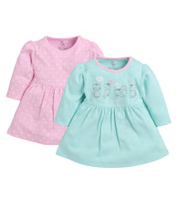 BabyGo Full Sleeve Regular Round Neck A Line Frocks for Baby Girls (Pack of 2) Pink - Apparel from BABY GO - Shop in Sri Lanka at Arcade.lk