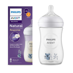 Philips AVENT Natural Response Plastic Baby Feeding Bottle - 260Ml Baby Milk Bottle, Bpa Free with Babies 1Month+ Teat (260Ml Koala Bear Print)
