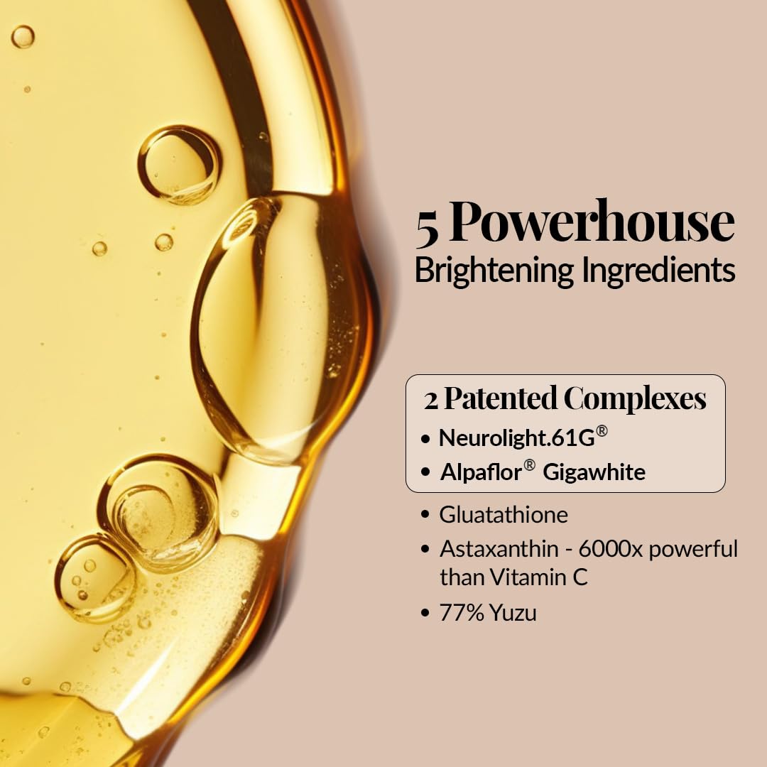 LuxaDerme Korean Ultra Brightening Face Serum with 77% Yuzu, Vitamin C Rich, Glutathione & Niacinamide | Clinically Proven Patented Actives to Reduce Dark Spots & Hyperpigmentation | Vegan Korean Skincare for Men & Women | 30ml | Glammy.lk