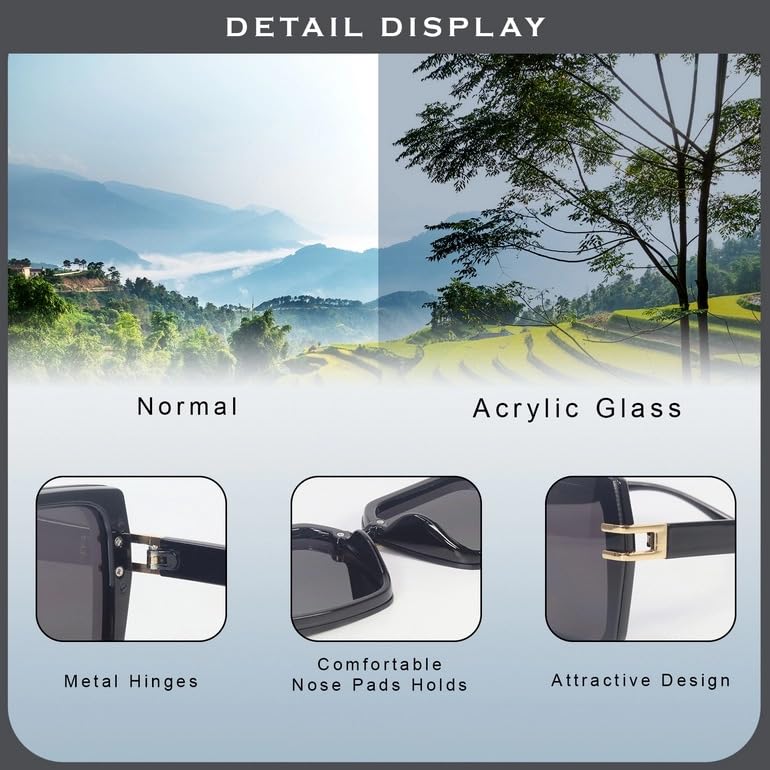 HASHTAG EYEWEAR Latest & Stylish Sunglasses for Women | Fashionable & Lightweight Eyewear, 100% UV Protected Sunglass with Maximum Clarity (Rectangular/Black)