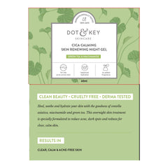 Dot & Key CICA Calming Skin Renewing Night Gel | For Oily, Acne Prone And Sensitive Skin | Night Cream with Niacinamide, Green Tea & Hyaluronic | Fades Blemishes & Dark Spots | 60ml