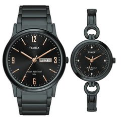 Timex Brass Unisex Pairs Round Dial Analog Couple Watch - Tw00Pr264, Dial_Black - Watch from TIMEX - Shop in Sri Lanka at Arcade.lk