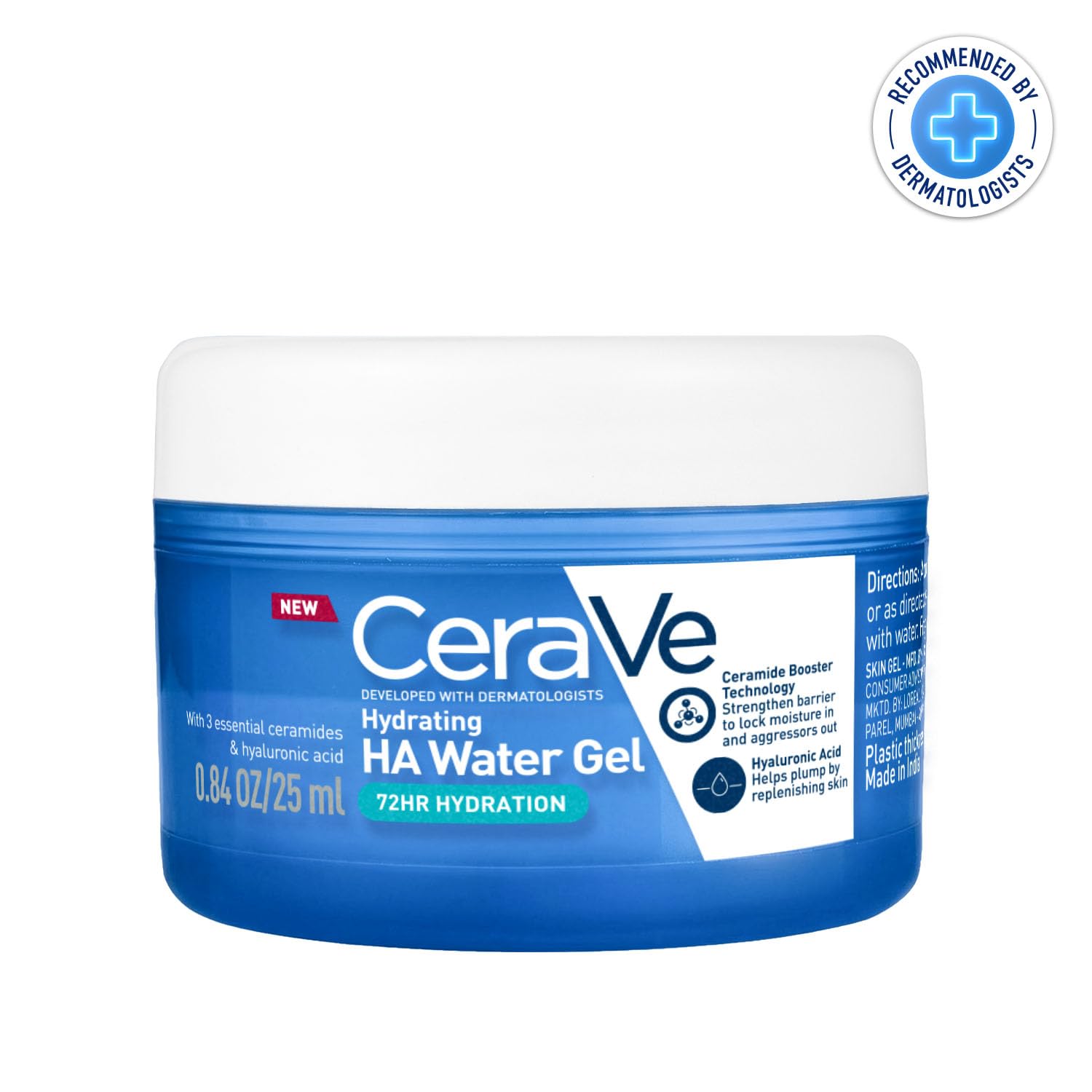 CeraVe HA Water Gel with Hyaluronic Acid, Ceramides & Niacinamide for Plumpy hydration | Oil-free gel moisturizer | 3 sec fast absorption | Dermat recommended for Women & Men | 25 ml