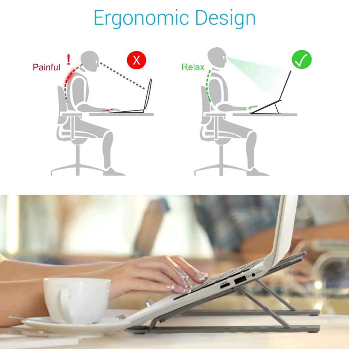 Portronics My Buddy K Portable Laptop Stand with Adjustable Height, Foldable, OverHeating Protection for Laptops & MacBooks (Grey) - Laptop Stands from Portronics - Shop in Sri Lanka at Arcade.lk