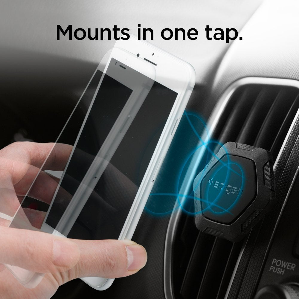 Spigen Air Vent Car Mobile Holder [Strong Magnet][Compact Design][Stable Hold][Metal Plate Included] Compatible with Most Smartphone Devices - Black