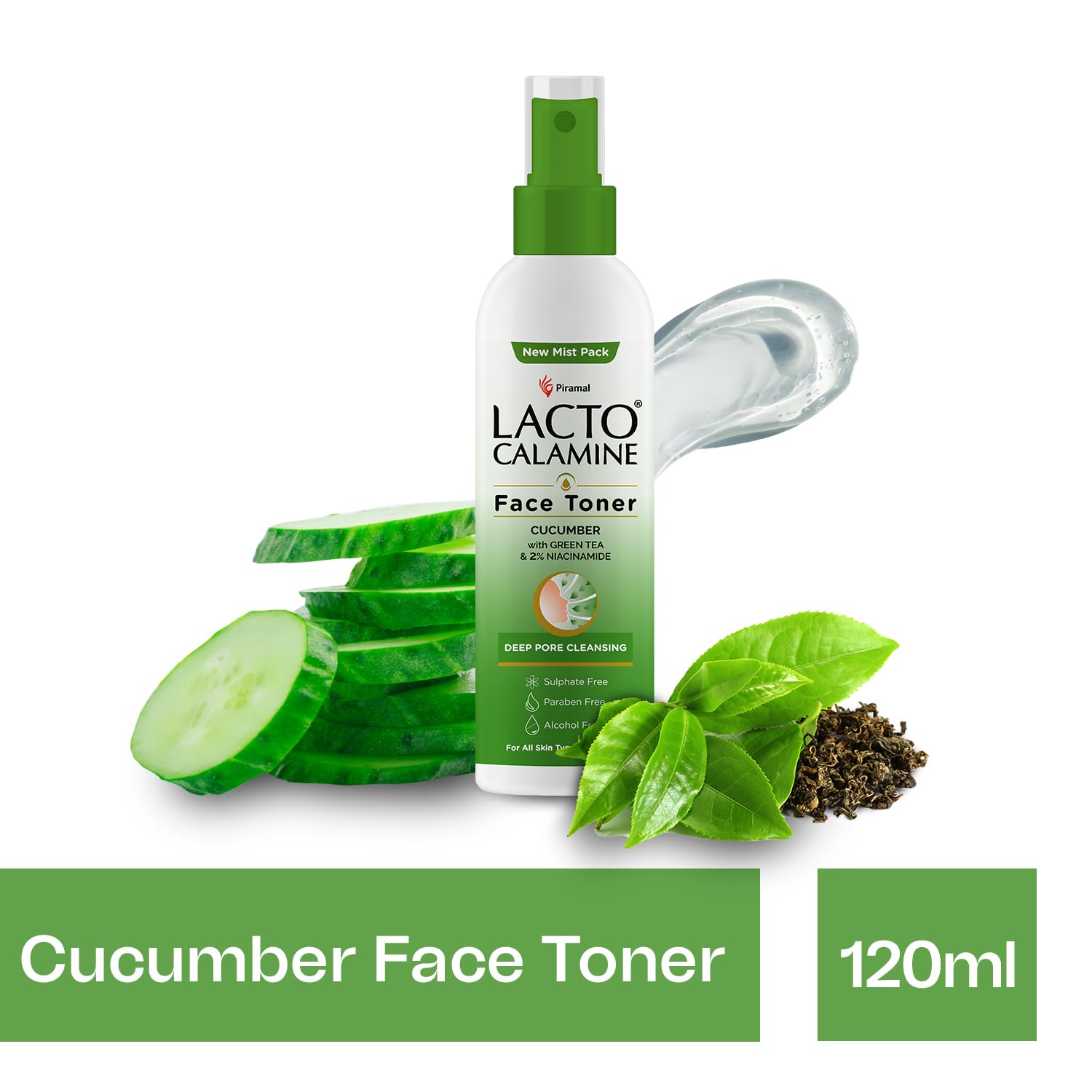 Lacto Calamine Face Toner With Cucumber | 120ml | Deep Pore Cleansing | Open Pores Tightening with Green Tea & 2% Niacinamide For Cool & Hydrated Skin | No Sulphate, Alcohol, Parabens