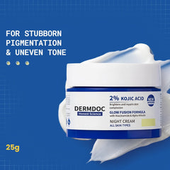 DERMDOC 2% Kojic Acid Glow Fusion Formula Night Cream, 25g | Niacinamide & Alpha Arbutin | Skin Brightening Face Cream | Reduces Dark Spots & Pigmentation | Even & Glowing Skin | Minimizes Pores