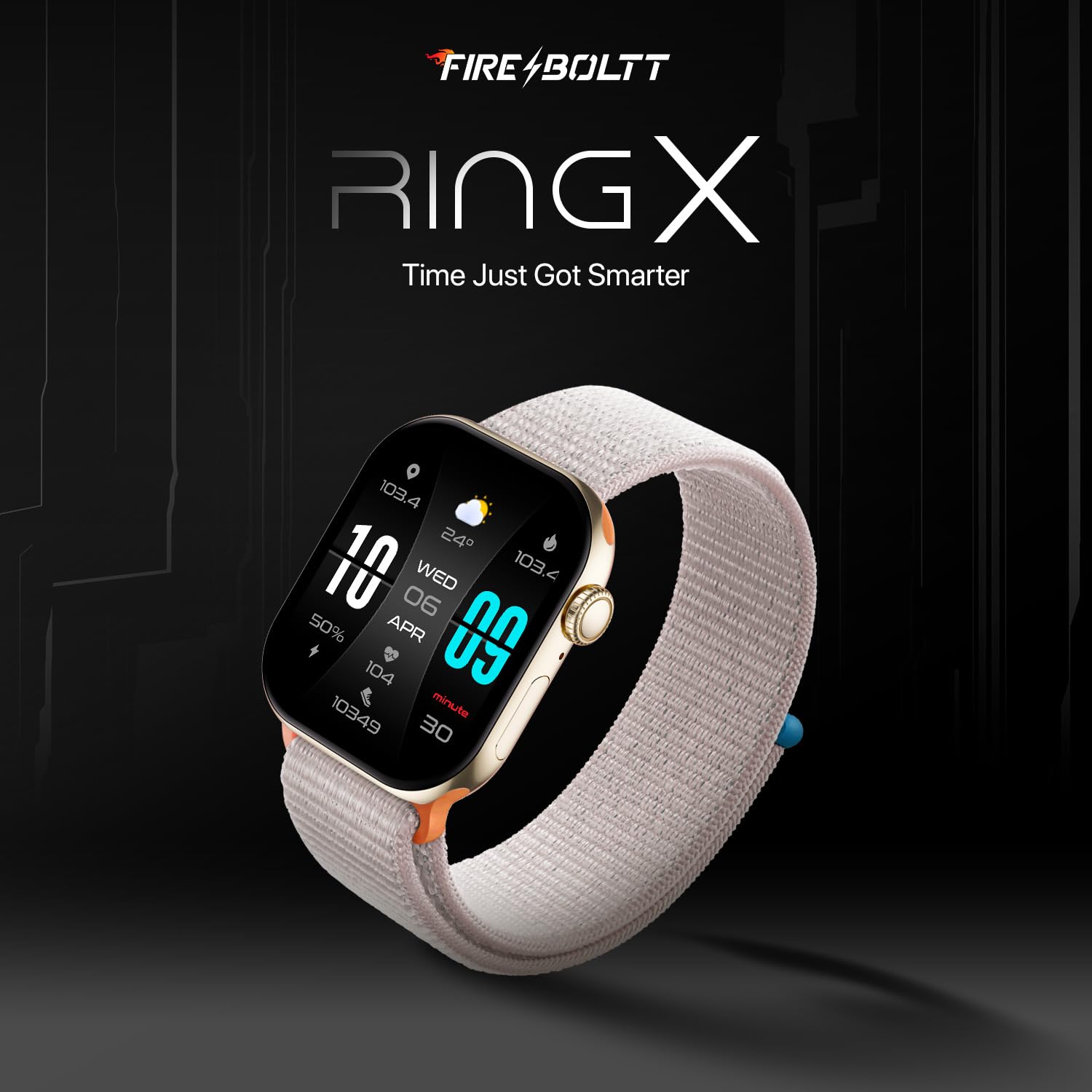 Fire-Boltt Ring X Smartwatch 2.01” Display with Always On Display, Bluetooth Calling, Wireless Charging, AI Voice Assistant, 100+ Sports Modes, Health Suite, 500+ Watchfaces (Starlight)