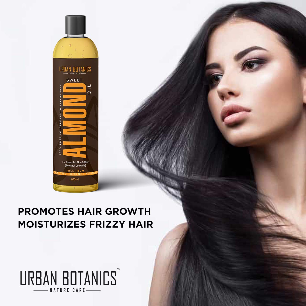 UrbanBotanics® Pure Cold Pressed Sweet Almond Oil for Hair and Skin, 200ml ( Odorless )