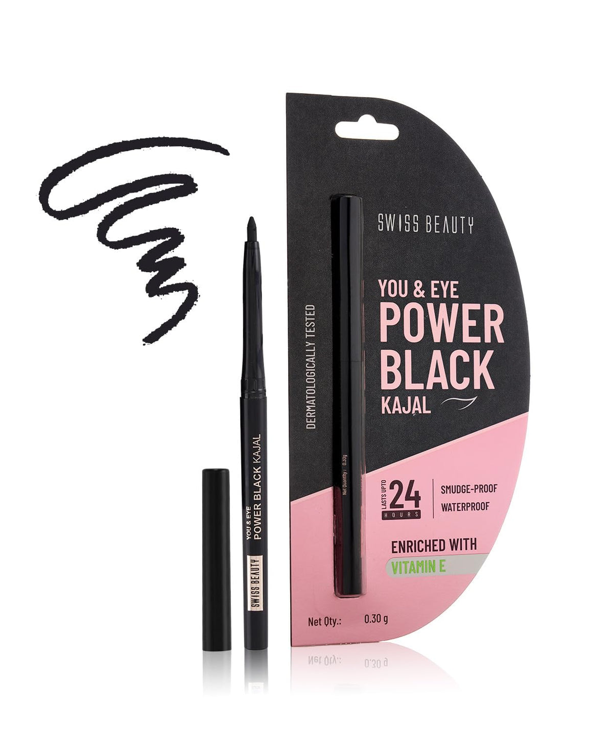 SWISS BEAUTY You & Eye Power Black Pencil Kajal | Waterproof & Smudge-Proof | 24 Hour Stay | Matte Finish Black Kajal | 0.30gm
