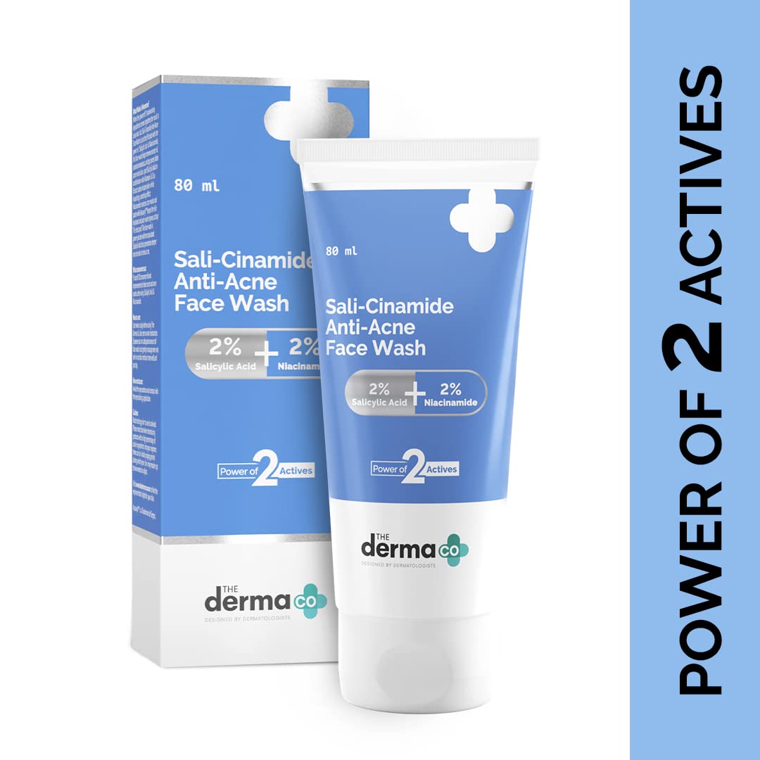 The Derma Co Sali-Cinamide Anti-Acne Face Wash | With 2% Salicylic Acid & 2% Niacinamide I Treats Active Acne & Fades Acne Marks I For Oily & Combination Skin I Power of 2 Actives | 80 ml