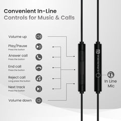 Portronics Conch Theta C in Ear Type C Wired Earphones with in Line HD Mic, Powerful Audio, 14.2mm Driver, Unique Earbuds Design, TPE Anti Tangle Wire, in line Controls, Wide Compatibility(Black)