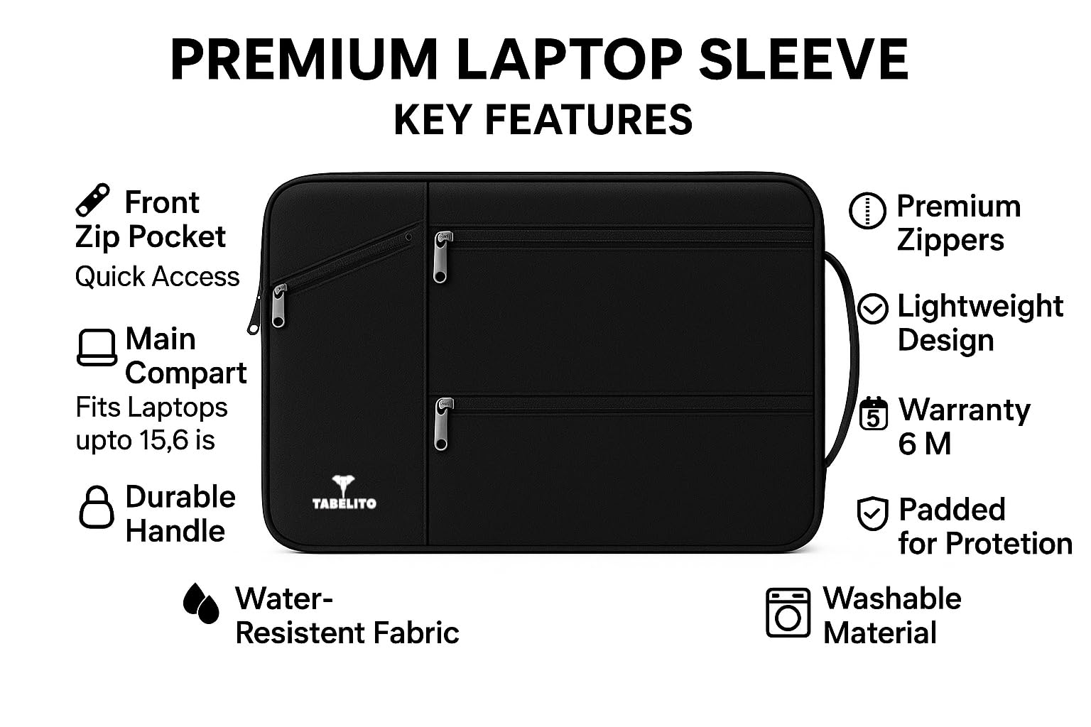 Tabelito Polyester Hybrid Laptop Bag Sleeve Case Cover Pouch for 14 Inch(35Cm) Laptop Apple/Dell/Lenovo/Asus/Hp/Samsung/Mi/MacBook/Ultrabook/Thinkpad/Ideapad/Surfacepro (Black)