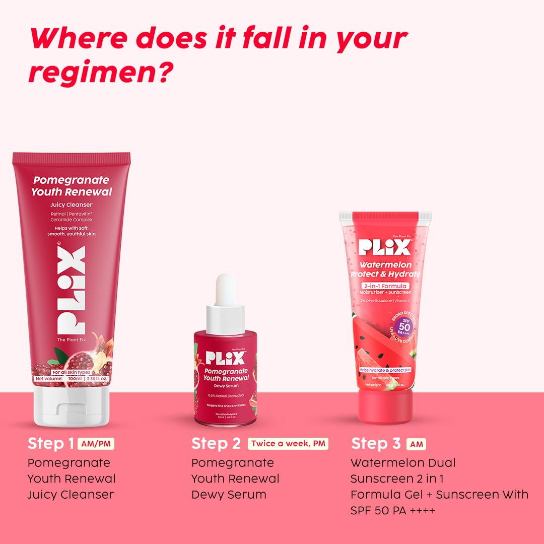PLIX- THE PLANT FIX Pomegranate Youth Renewal Juicy Face Wash Cleanser | Youthful Glow | Hydration | Smooth & Soft Texture | Retinol GS 50 | Pentavitin | Safe for Daily Use | For Men & Women