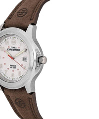 TIMEX Expedition Field Analog Watch for Man with White Round Dial & Brown Leather Strap Band Water Resistant Men's Wrist Watches - T44381E6