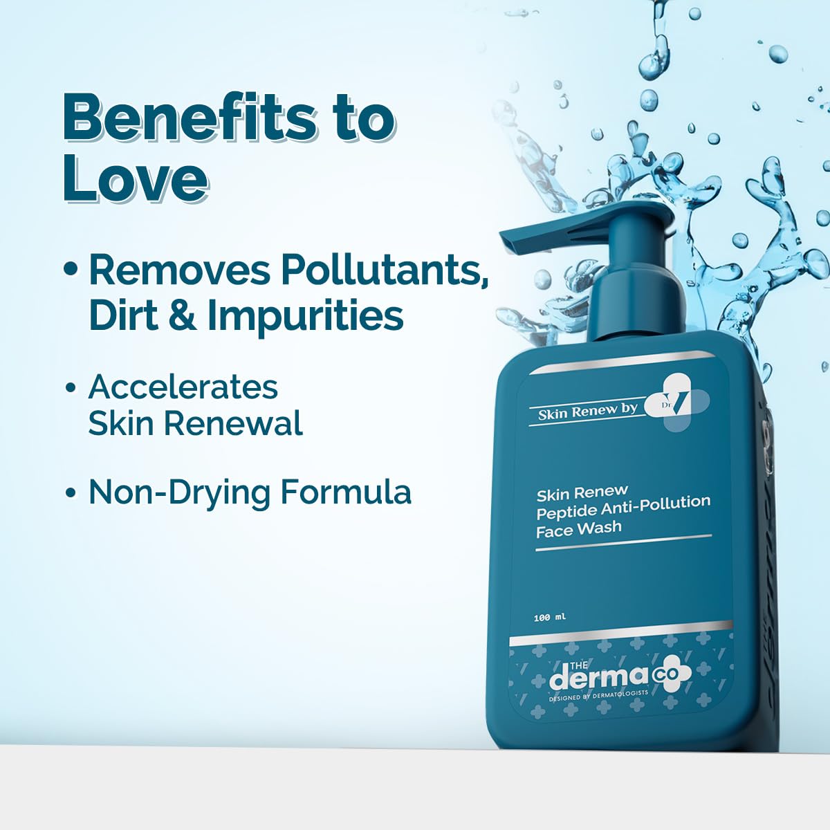 The Derma Co. X Dr.V Skin Renew Peptide Anti-Pollution Face Wash With Peptides & Niacinamide-100Ml| 0.5% Salicylic Acid | Exfoliation|Gentle & Deep Cleansing