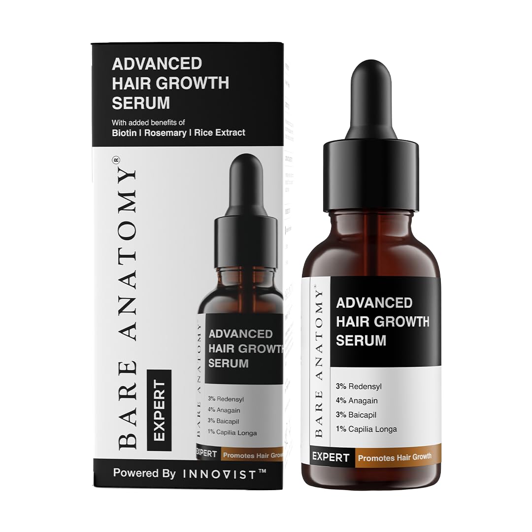 Bare Anatomy Advanced Hair Growth Serum 3% Redensyl + 4% Anagain + 3% Baicapil + 1% Capilia Longa, Rosemary, Biotin & Rice Extract Hair Growth & Hair Fall Control Serum For Women & Men 30Ml,80 Grams