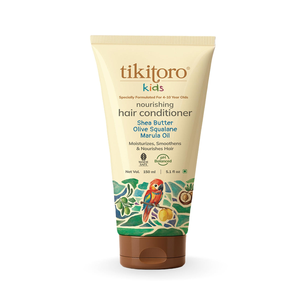 Tikitoro Kids Nourishing Hair Conditioner with Shea Butter, Olive Squalane & Marula Oil | Gentle Detangling Conditioner | Smoothens & Hydrates | (Age: 4+) (150 ml × 1)
