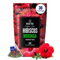 BLUE TEA - Hibiscus Moringa Tea - 30 Tea Bags - Plant Based | Rich in Antioxidants | Boosts Immunity | Glowing Skin | Supports Heart Health | Caffeine Free - Herbal Tea | Ziplock Pack