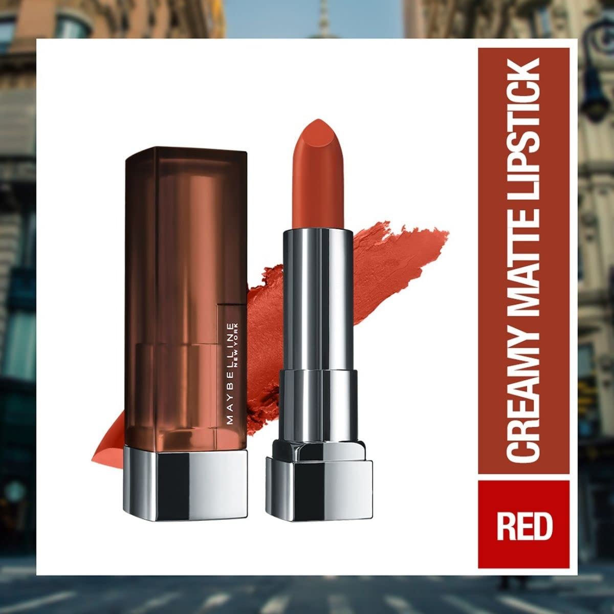 Maybelline New York Matte Lipstick, Intense Colour, Moisturised Lips, Color Sensational Creamy Matte, 674 Madison Red, 3.9g