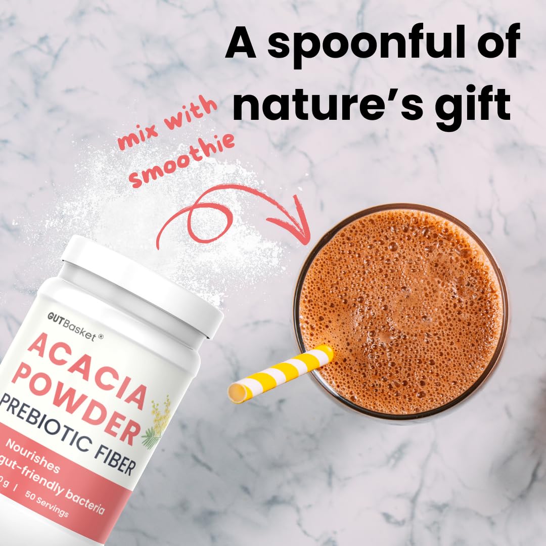 Gutbasket Acacia Powder Prebiotic (250g) - Prebiotic Fiber Supplement for Digestive Health & Gut Wellness - Vegan, Gluten-Free, Non-GMO - Nourishes Gut Microbiome, Easy on Your Gut