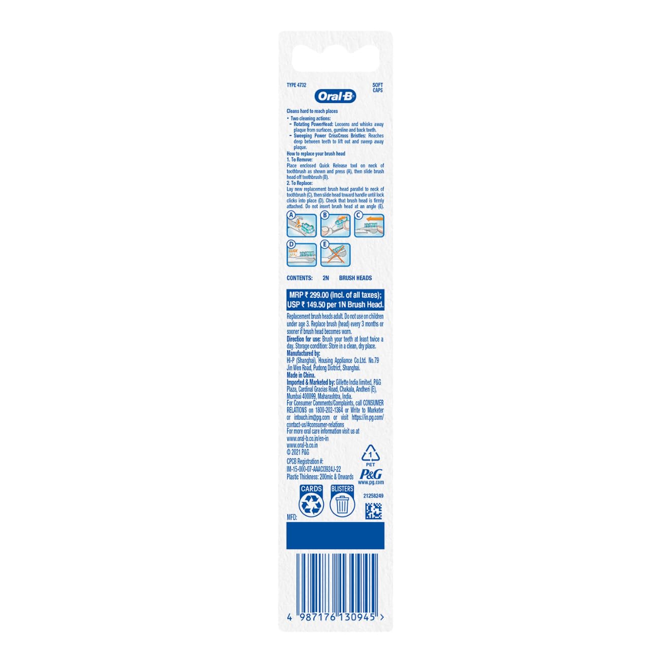 Oral B ORIGINAL Cross Action Battery Toothbrush Replacement Brush Heads [10X POWERFUL THAN COMPATIBLE PRODUCTS], Soft Bristles, 2 Refills
