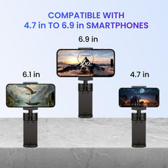 Portronics Mobot Clip Mobile Holder with 360° Adjustable Angles, Light Weight, Mobile Stand for Table/Video Recording/Vlogging, Compatible with 4 to 6.4 inch Smartphones (Black)