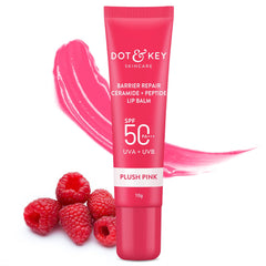 DOT & KEY Ceramide & Peptide Barrier Repair Lip Balm Spf 50, Pa+++ |Plush Pink|Uva/Uvb Lip Protection|Soft Tinted Lip Moisturizer|Prevents Pigmentation|Lip Balm For Women|10Gm, Normal