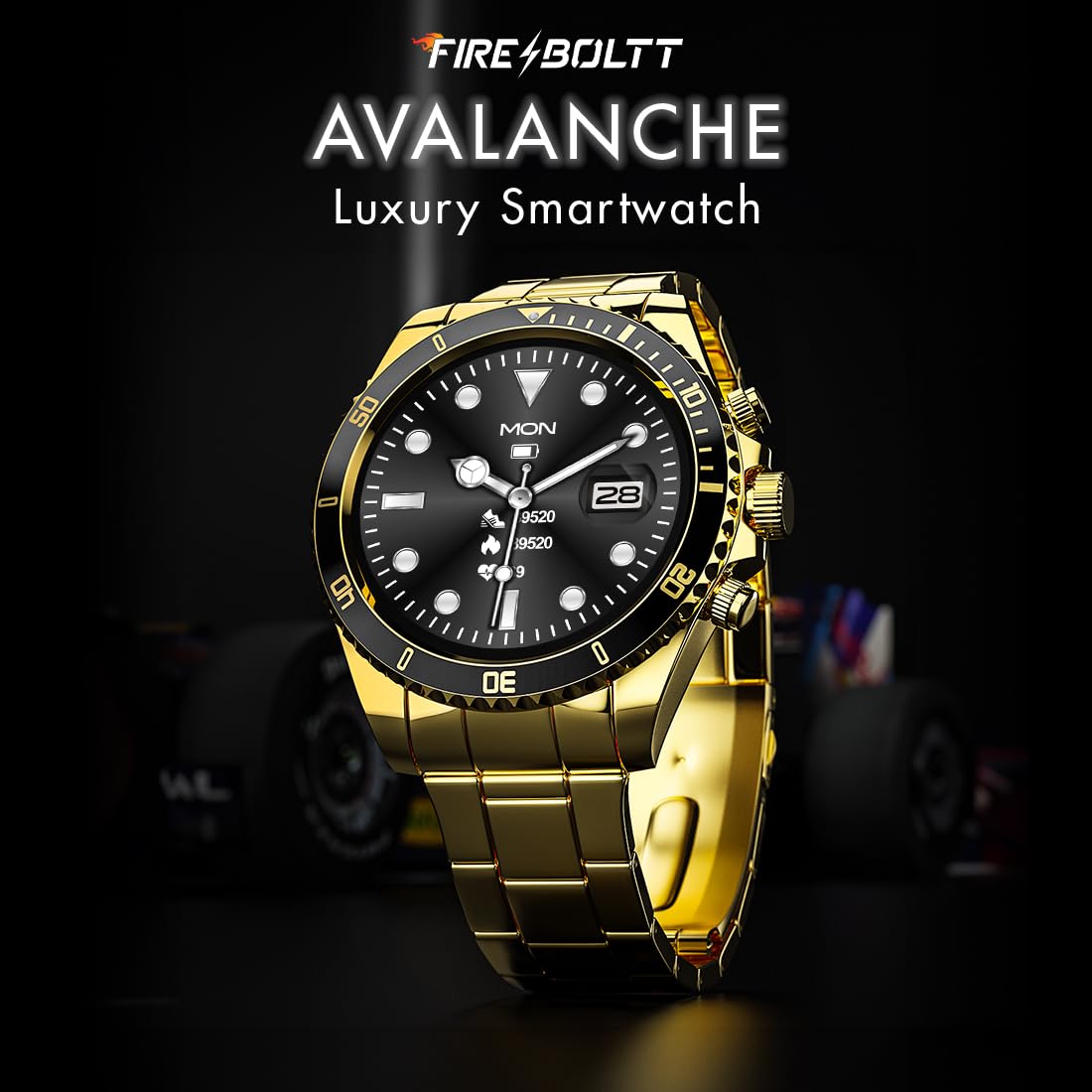 Fire-Boltt Avalanche Stainless Steel Smart Watch With Extra Silicone Strap, 2 Watch Looks - Sporty & Fomal, Bluetooth Calling with 1.28” HD Display, 2 Button Pushers (Gold Black) - Personal Computer from Fire-Boltt - Shop in Sri Lanka at Arcade.lk