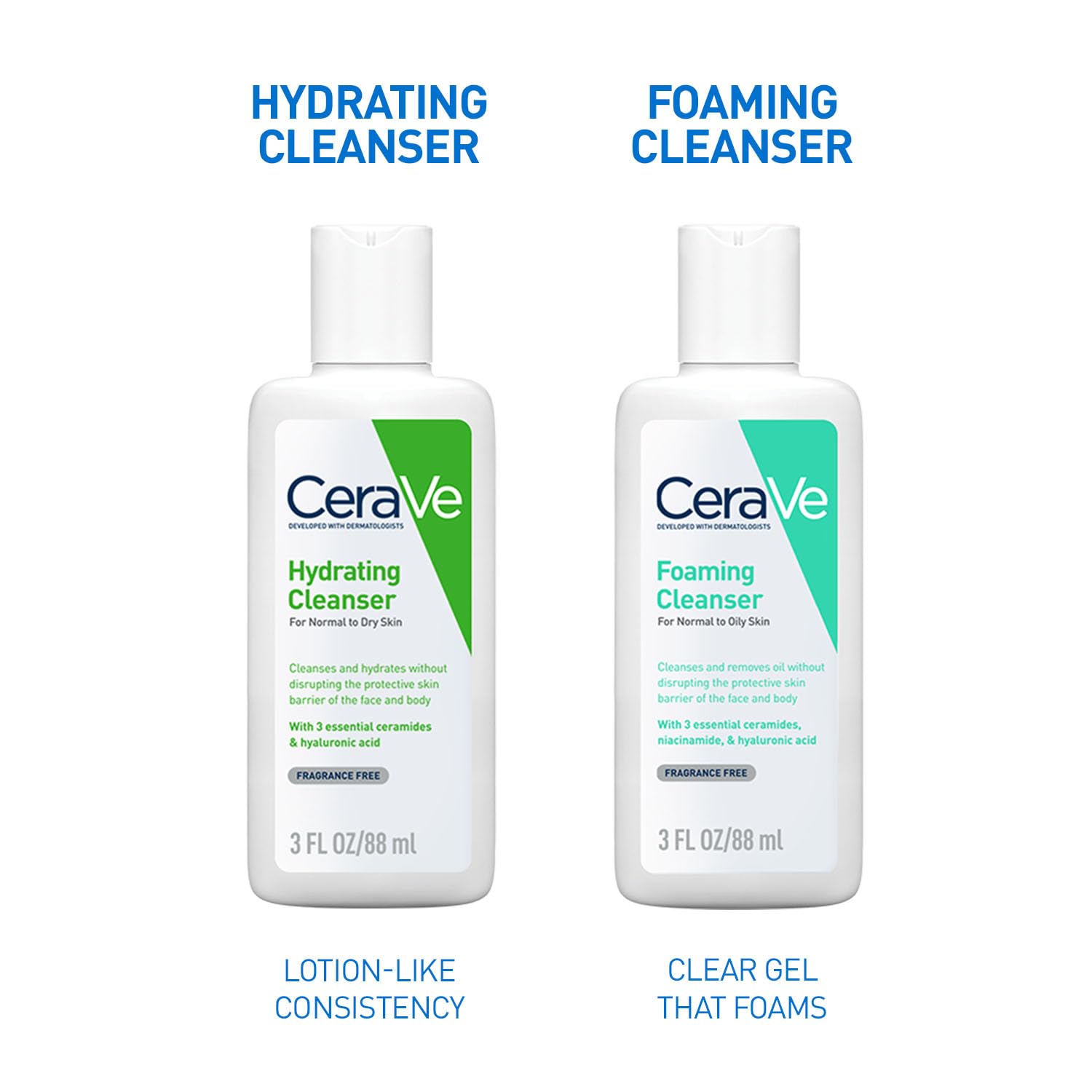 CeraVe Hydrating Cleanser For Normal To Dry Skin (88ml) - Non-Foaming Face Wash with Hyaluronic Acid And Ceramides | Non-Comedogenic, Non-Irritating And Fragrance-Free Cleanser