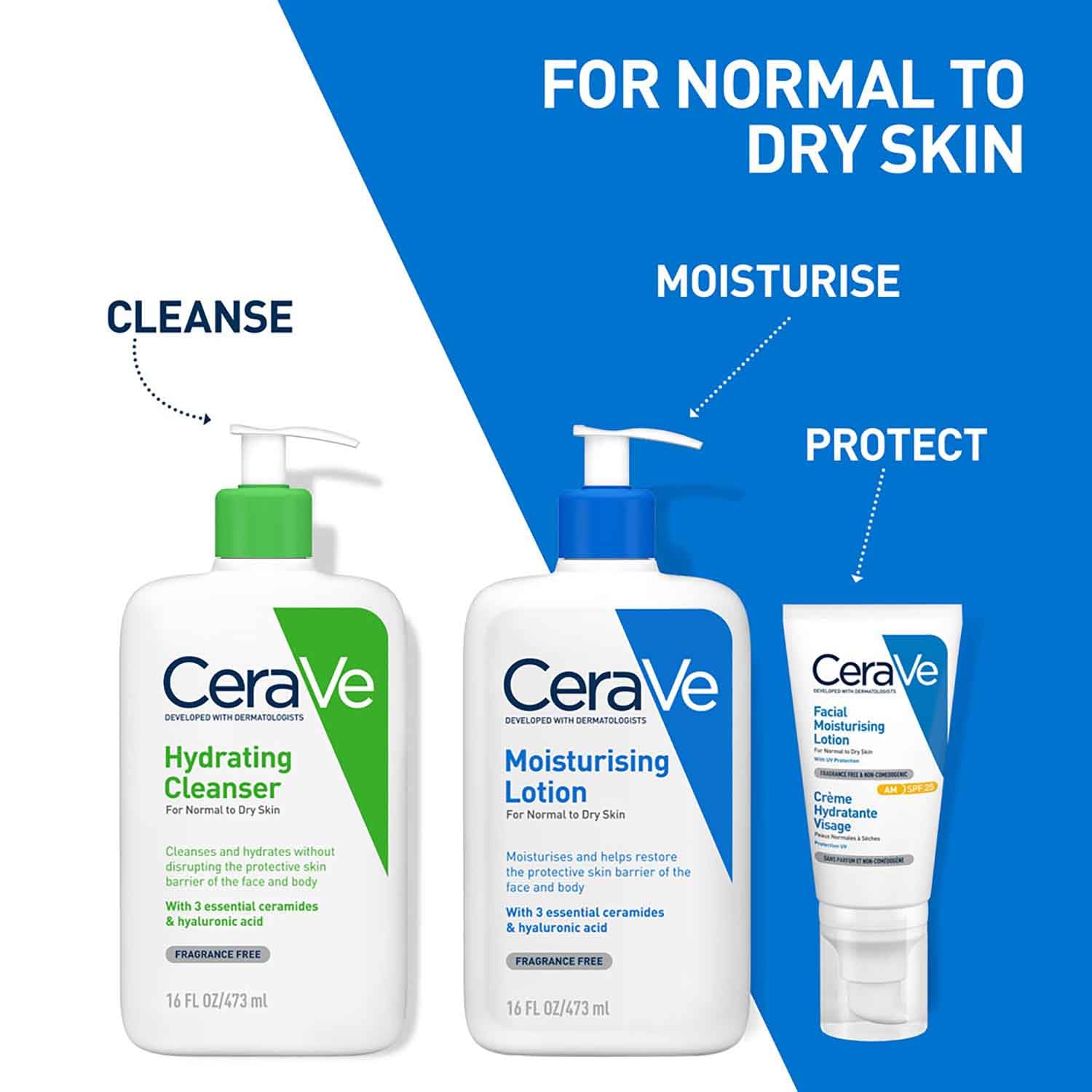CeraVe Moisturizing Lotion For Normal to Dry Skin (473ml) - Formulated With 3 Essential Ceramides And Hyaluronic Acid | Non-Comedogenic, Oil Free And Fragrance-Free Body Lotion