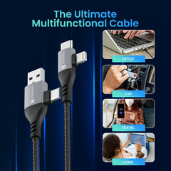 Portronics Konnect 4 IN 1 Unbreakable Nylon Braided Multi Functional Fast Charging Cable with Fast Data Transfer,For All Type C Android Smartphone & Lighting Device etc. - Wireless Accessory from Portronics - Shop in Sri Lanka at Arcade.lk