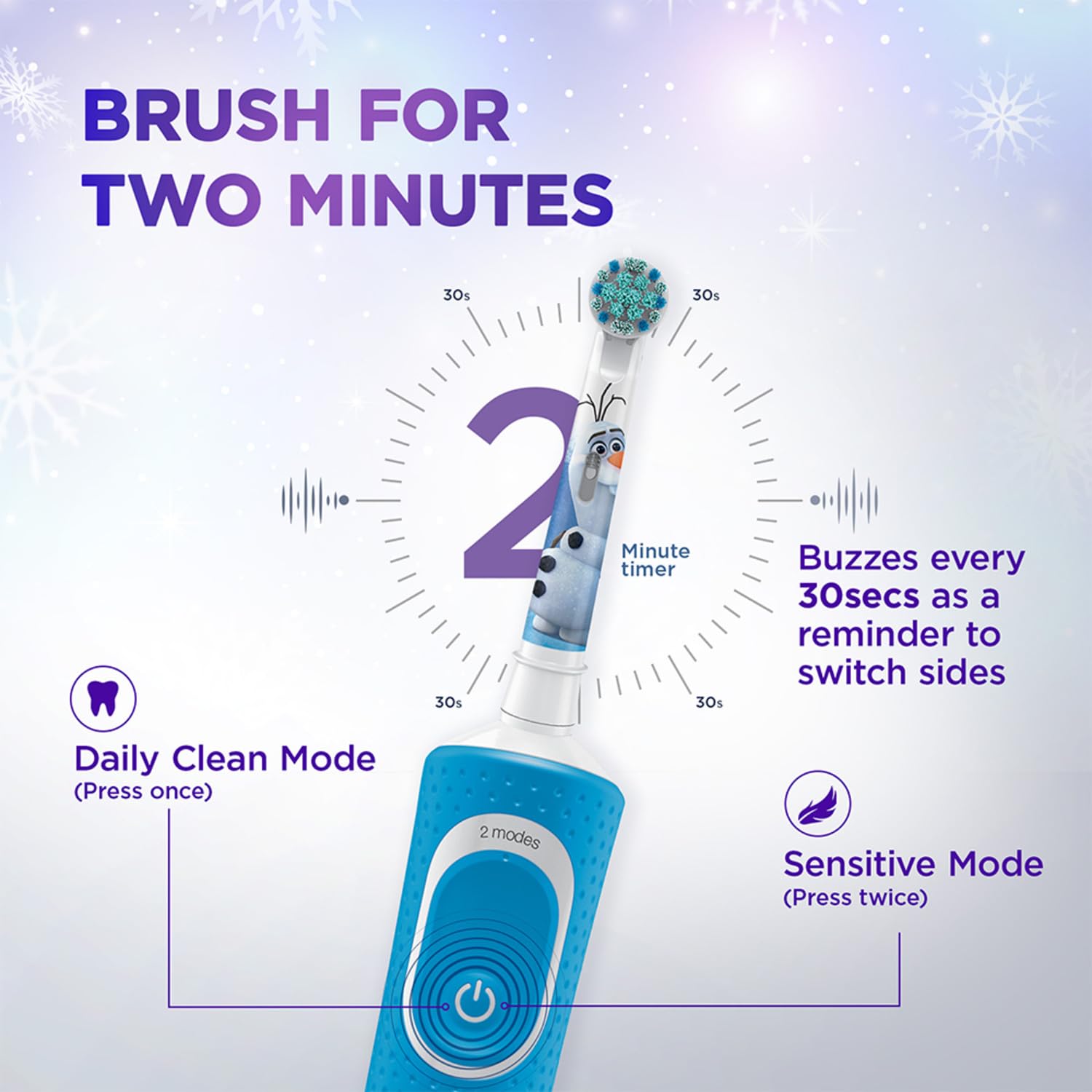 Oral B ORIGINAL Kids Rechargeable Electric Toothbrush Soft Replacement Brush Heads [10X POWERFUL THAN COMPATIBLE PRODUCTS], Frozen Characters, 2 Refills, Deep clean between teeth